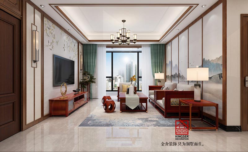 融創(chuàng  )中心新中式裝修效果圖-客廳