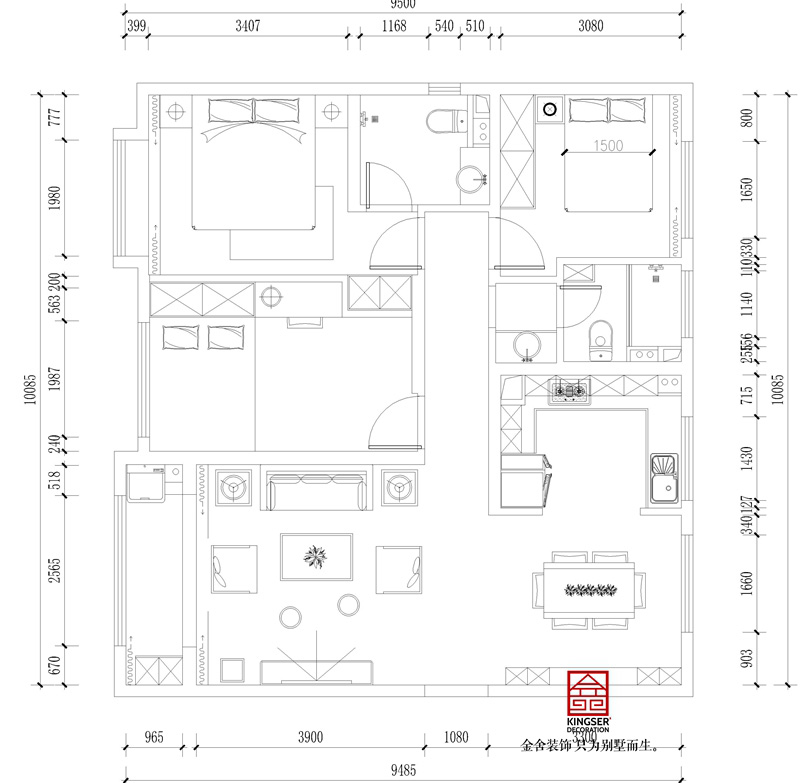 融創(chuàng  )中心125平米新中式風(fēng)格裝修戶(hù)型解析