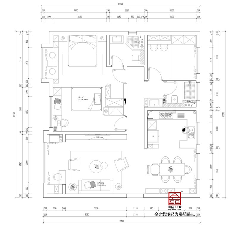 融創(chuàng  )中心裝修127平米戶(hù)型平面布局圖