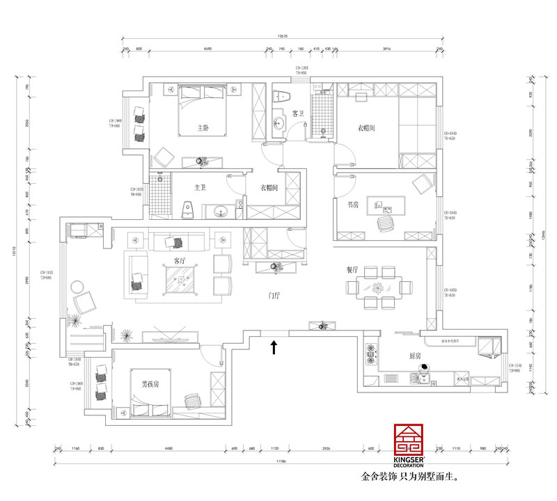 東南智匯城191平米戶(hù)型裝修設計平面布局圖