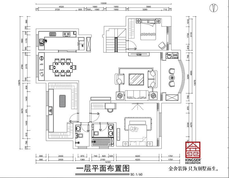 國賓壹號躍層戶(hù)型一層平面布置圖