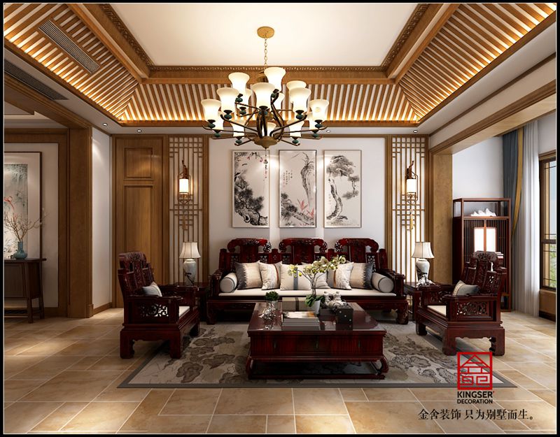 御河上院中式風(fēng)格客廳裝修設計