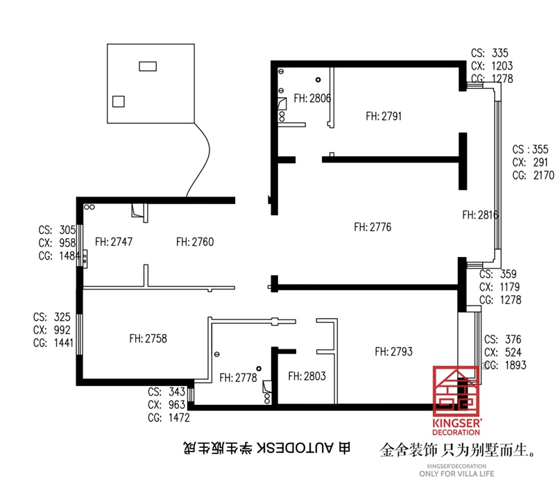 建投十號院三室二廳一廚兩衛戶(hù)型原始平面圖