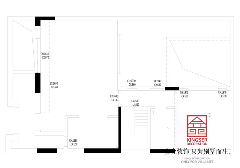 正定開(kāi)元府260平別墅裝修戶(hù)型一層原始平面圖