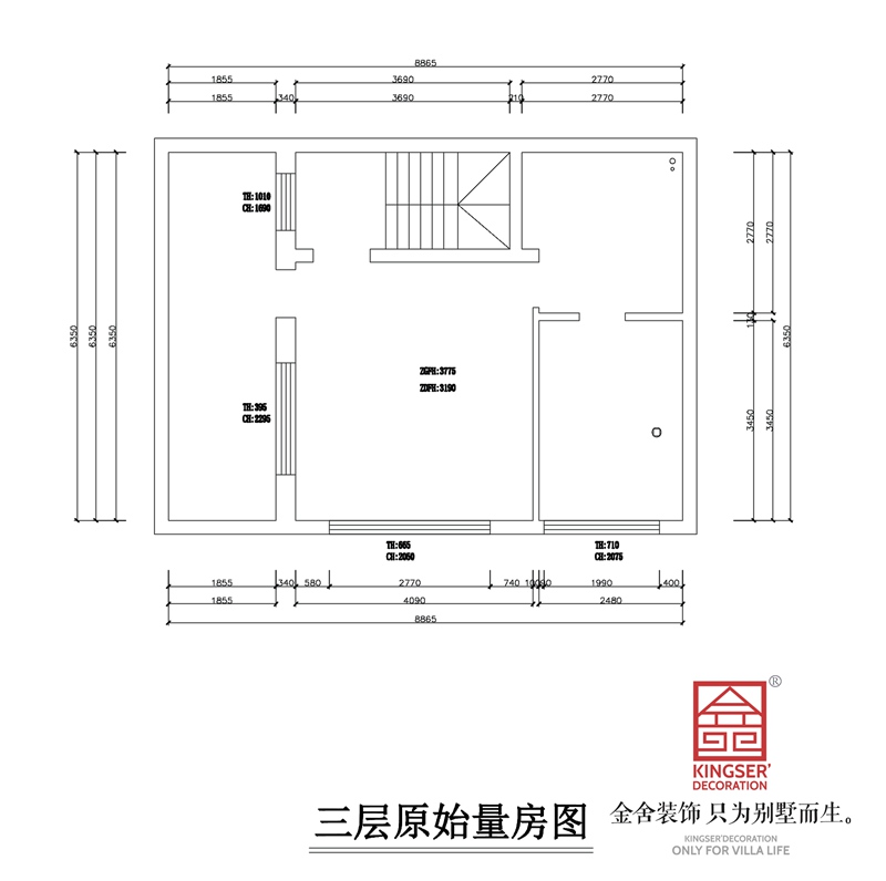 龍湖天宸原著(zhù)獨棟別墅三層原始量房圖