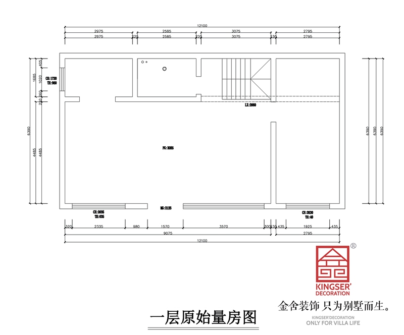 龍湖天宸原著(zhù)獨棟別墅一層原始量房圖