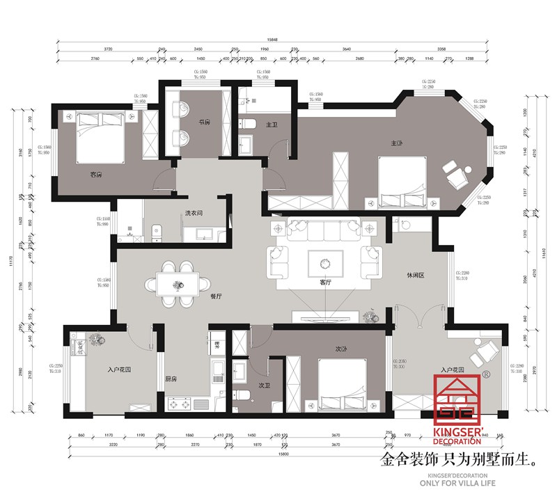 國仕山190平三室戶(hù)型平面布置圖